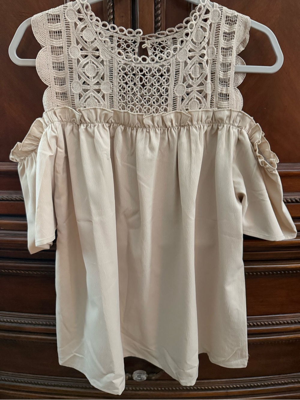 SHEIN Beige Crochet Yoke Cold-Shoulder Tunic- XL